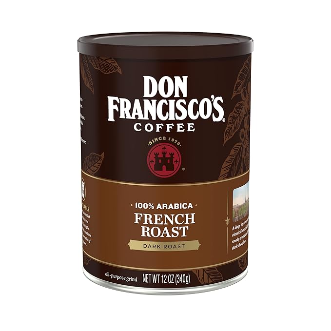 Don Francisco's Premium French Dark Roast Ground Coffee: Rich, Aromatic 100% Arabica Beans - Family Crafted Flavored Coffee for a Delightful Morning Brew (12 oz Can)