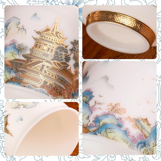 KAMMAK Ceramic Tea Cups Small, Cute Vintage Coffee Cup Set of 2, Porcelain Teacups Espresso Mug, 3.2oz Hand Painted Chinese Afternoon Tea Party Mugs, Birthday Gift for Women Men, Spring Wealth