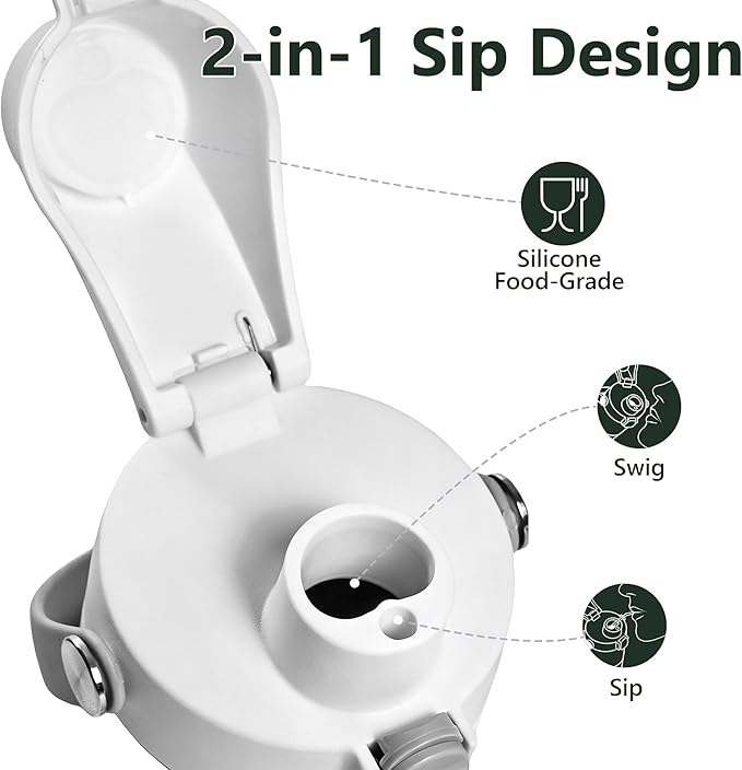 2 IN 1 Replacement Lid for Owala Freesip, Compatible with Owala Cup 16oz 24oz 32oz 40oz, One Button Water Bottle Top Lid Replacement Accessory and Straws, Leakproof, BPA-Free, Ash White