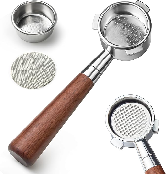 stochastic box 54 mm Bottomless Portafilter with Puck Screen, 3 Ears Espresso Portafilter Compatible with Breville Barista BES870XL Express Machines,Stainless Steel Porta filter and Rosewood Handle