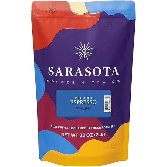 2 lb Espresso Ground Coffee | Dark Roast Coffee Ground | Strong Bold Bulk Coffee for Espresso Machines | Specialty Grade | 32 oz