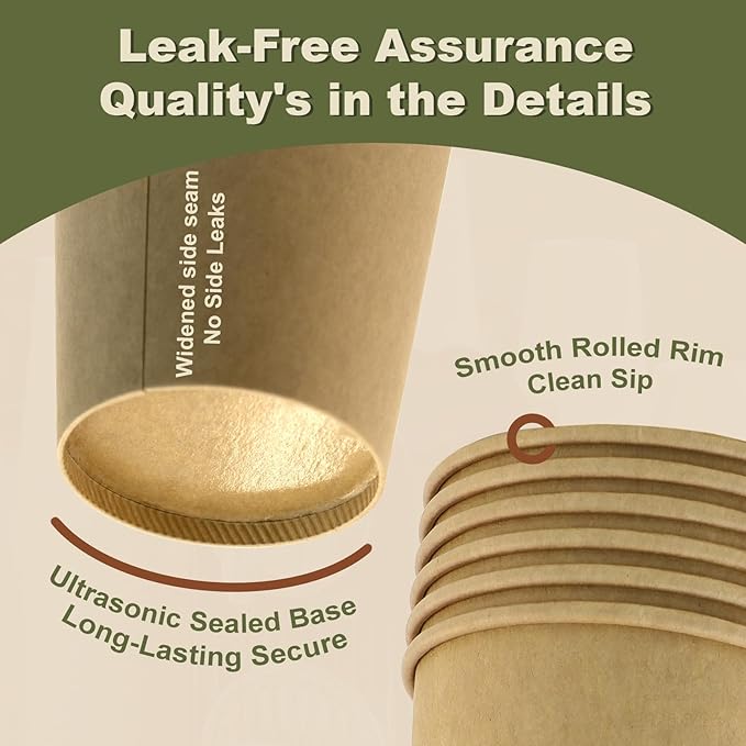 12 oz 100 Pack Disposable Coffee Cups, Bulk Brown Disposable Paper Cups, Coffee Cups for Hot Tea, Chocolate and Cold Drinks