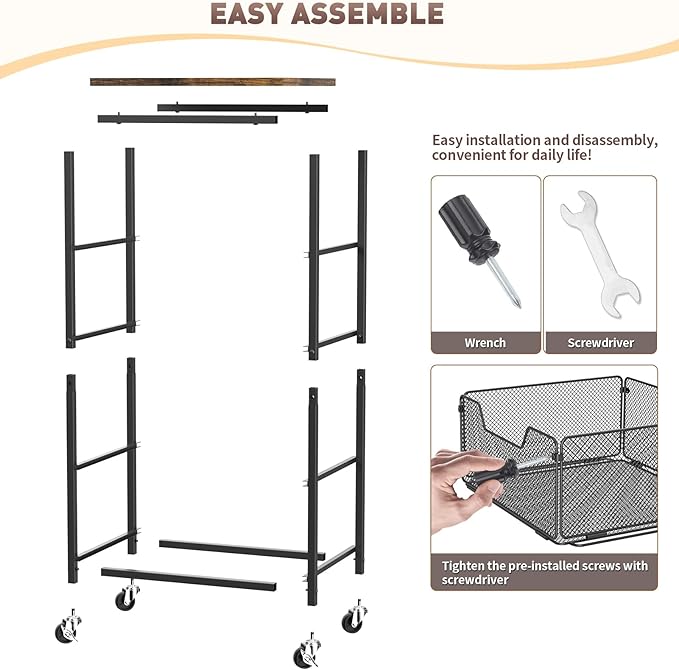 Rolling Cart with Drawers, 4-Tier Utility Cart Storage Organizer with Lockable Wheels, Metal Craft Storage Cart with Wooden Top for Kitchen, Bathroom, School, Studio, Office, Bedroom, Black