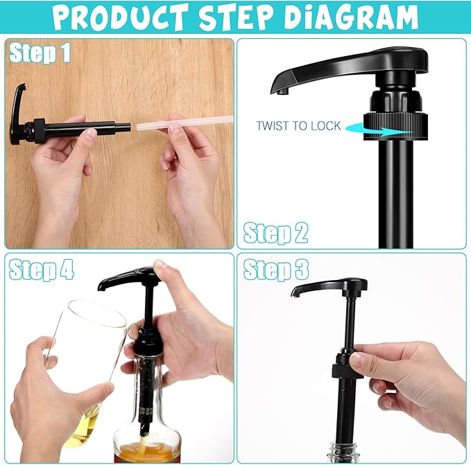 Zopeal 8 Pieces Coffee Syrup Pump Dispenser Fits 750ml/25.4oz Bottles, Skinny Syrup Pump for Coffee Flavoring, Creamers, Caramel, Beverages, Kitchen Cafe Bar Drinking Mixes Food Dispenser(Black)