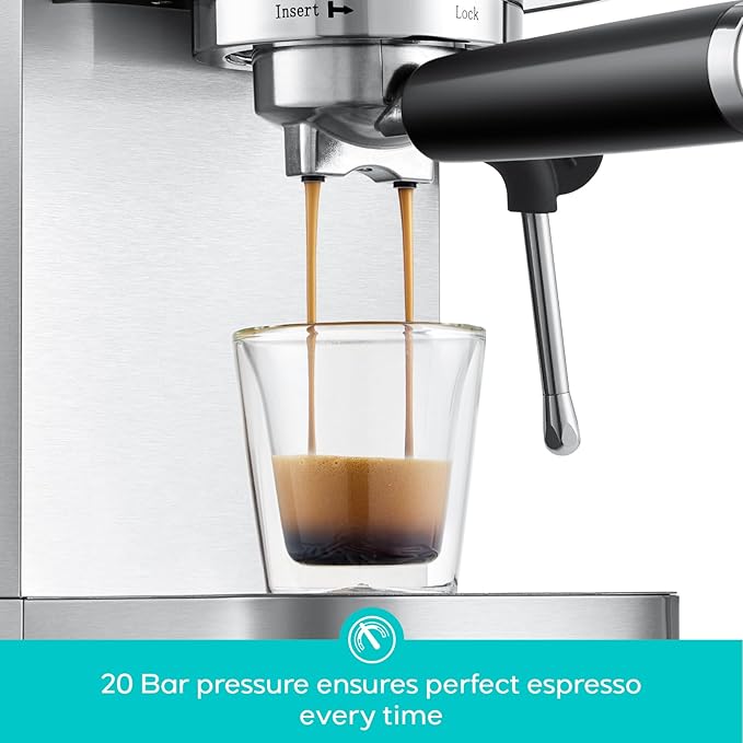 CASABREWS 3700 Essential Espresso Machine 20 Bar, Stainless Steel Cappuccino & Latte Machine with Steam Frother for Home, 43.9oz Water Tank, Coffee Gift for Women & Men, Silver
