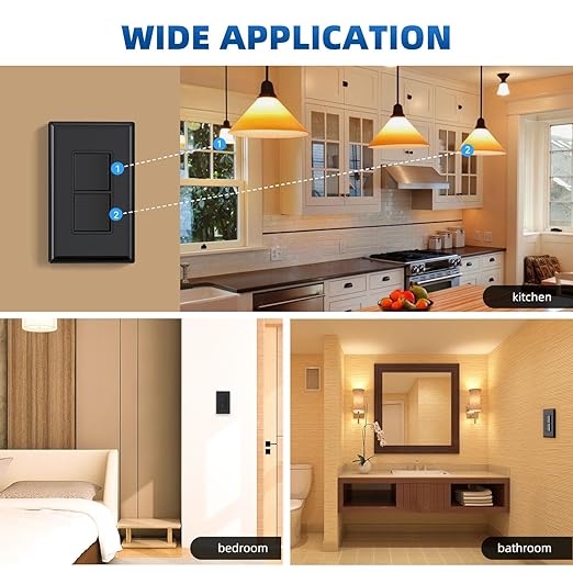 ELEGRP Decorator Double Rocker Light Switch, Two Single Pole Electrical Paddle, 15A 120V, In-Wall On/Off, Self-grounding, With Screwless Wall Plate, UL Listed (1 Pack, Glossy Black)
