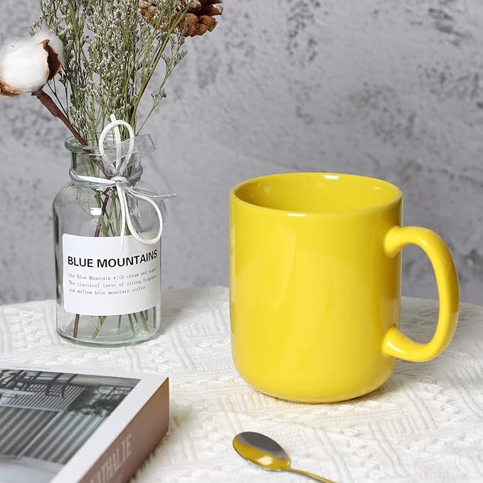 Smilatte 20 OZ Large Coffee Mug, M016 Plain Ceramic Boss Big Tea Cup with Handle for Dad Men, Yellow