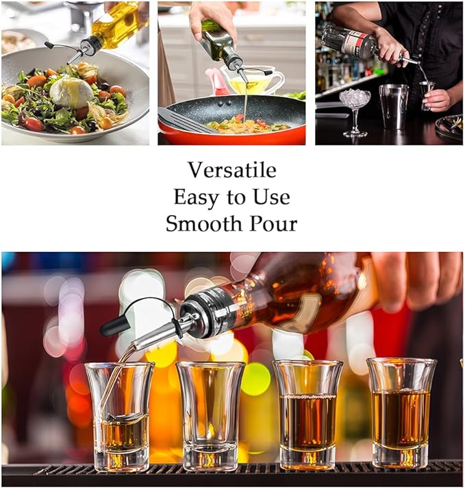 6 Pack Leak-Proof Dust Cap Wine Pourers,Stainless Steel Bottle Pourers for Alcohol, Olive Oil & Syrups- Fast, Controlled Pouring,Bar & Home Kitchen Accessories
