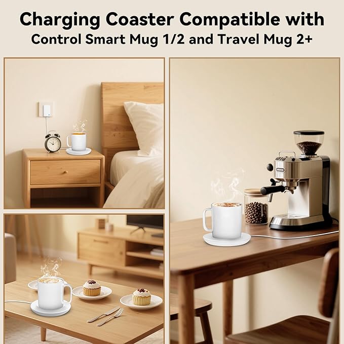 Replacement Charging Coaster 2 for Temperature Control Smart Mug 2,Mug1,Cisain Mug Power Cord Compatible with Em/BER Smart Cups (White)