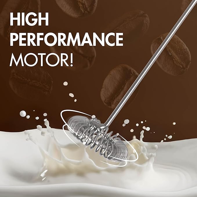 Primula Handheld Electric Milk Frother, Powerful Motored Whisk, Portable Battery-Powered Mini Drink Mixer for Latte, Cappuccino, Matcha & More, Black