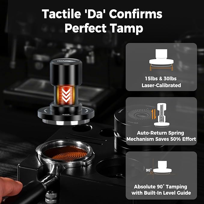 IKAPE 51MM V6 Impact Espresso Tamper with Sound Feedback, 15lb/30lb Interchangeable Springs, Espresso Low-Profile Tamper with Triple-spring System, Fits 51mm portafilters