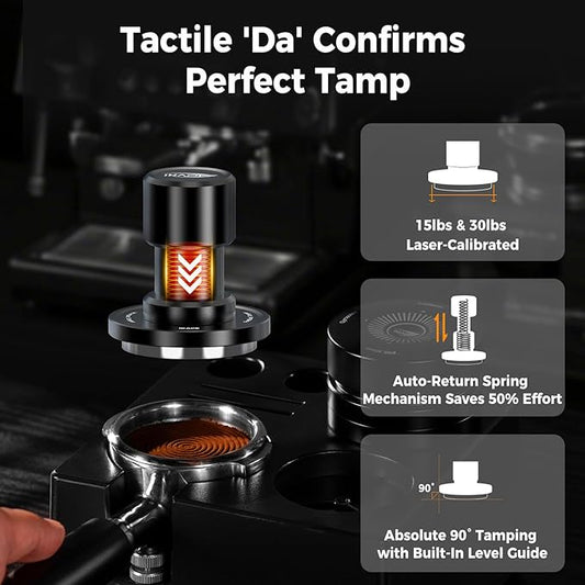 IKAPE 51MM V6 Impact Espresso Tamper with Sound Feedback, 15lb/30lb Interchangeable Springs, Espresso Low-Profile Tamper with Triple-spring System, Fits 51mm portafilters