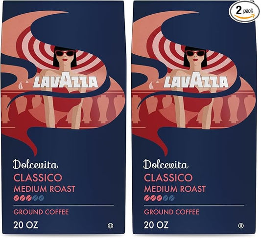 Lavazza Classico Ground Coffee Blend, Medium Roast, Authentic Italian, Blended And Roasted in Italy, Non GMO, Value Pack, A Full bodied with rich flavor and notes of dried fruit, 20 Ounce (Pack of 2)