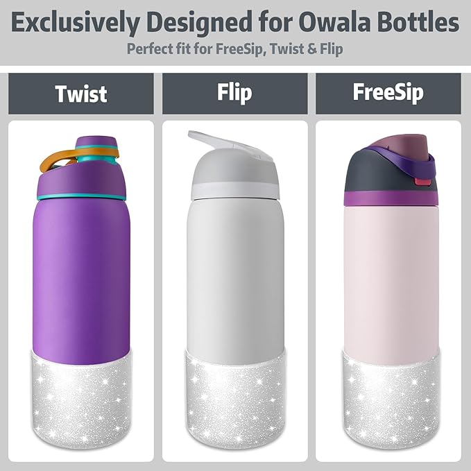 Silicone Boot for Owala 40oz Water Bottle – Anti-Slip Protective Cover, Bottle Boot, Base Cover Compatible with FreeSip, Sleeve for Stainless Steel Tumblers (Glitter White, 40OZ)