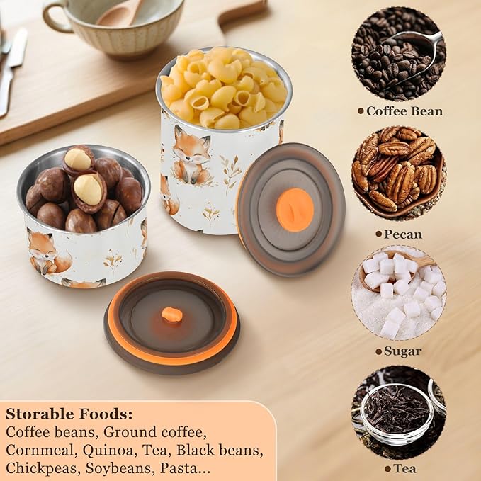ALAZA Cute Fox Watercolor Airtight Coffee Bean Canister 900ml Food Storage Containers with Lids For Gournd, Tea, Sugar, Flour, Rice, Cereal, Candy Cookie Jar