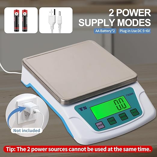 Food Kitchen Scale 22lb/0.2g Precision -304 Stainless Steel with Backlit LCD,Tare & PCS Function,6 Units Conversion(g/oz/lb/kg/ml/ct) for Baking Cooking Meal Prep, USB/Battery Powered