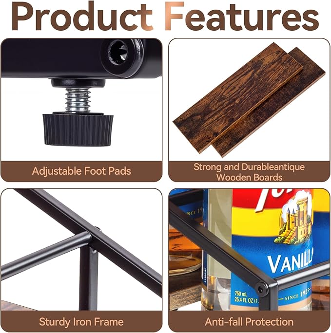 kimilus Coffee Syrup Organizer Rack, Liquor Bottle Display Shelf, 2 Tier 8 Syrup Bottles Holder Stand for Coffee Bar Kitchen Small Wine Rack for Family Storage for Syrup Wine Dressing