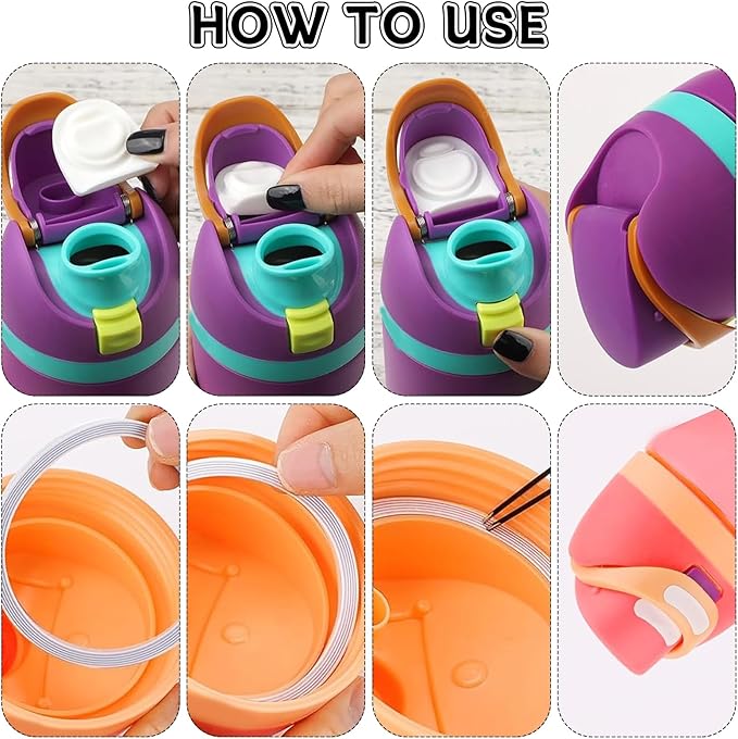 4 Sets Replacement Silicone Stopper and O Ring Gasket Compatible with Owala FreeSip 24oz 32oz,Water Bottle Lid Insert Cap Rubber Seal Parts for Owala 16/19/24/32/40oz Mouthpiece Piece Accessories