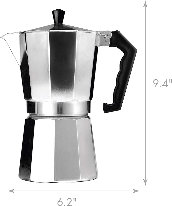 Primula Classic Stovetop Espresso and Coffee Maker, Moka Pot for Italian and Cuban Café Brewing, Greca Coffee Maker, Cafeteras, 9 Espresso Cups, Silver