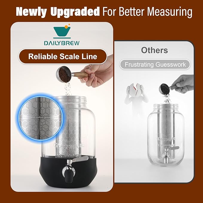 Cold Brew Coffee Maker, 1 Gallon Iced Coffee Maker With Stainless Steel Filter, Heavy Duty Glass Cold Brew Pitcher With Stainless Steel Spigot, Mason Jar Cold Brew Coffee Maker Fast Iced Tea Maker