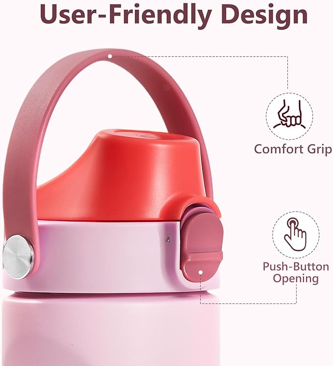 2 IN 1 Replacement Lid for Owala Freesip, Compatible with Owala Cup 16oz 24oz 32oz 40oz, One Button Water Bottle Top Lid Replacement Accessory and Straws, Leakproof, BPA-Free, Rose Pink