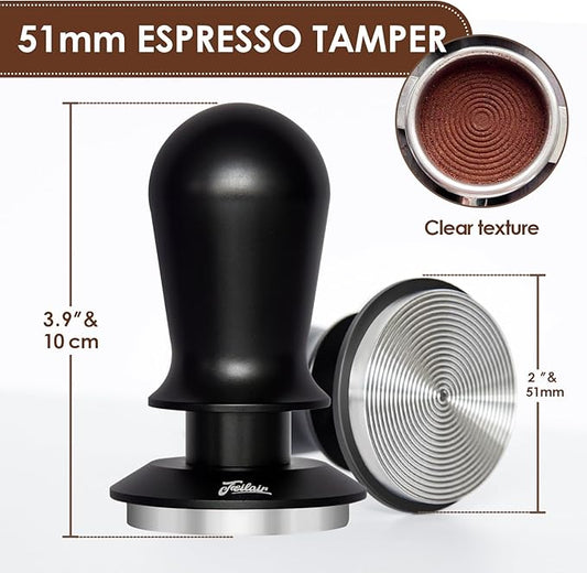 Feilair 51mm Espresso Tamper, Coffee Tamper with Calibrated Spring Loaded,Tamper Tool With Sound Feedback click, Self Leveling Tamper for Barista, Compatible with 51mm De'Longhi Portafilter