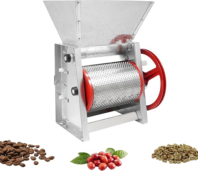 Coffee Bean Roaster Machine Fresh Coffee Bean Peeling Machine, Semi-Automatic & Manual Beans Shelling Machine with Handle, 304 Stainless, Double Discharge Ports for Shops, Farms, Homes Use