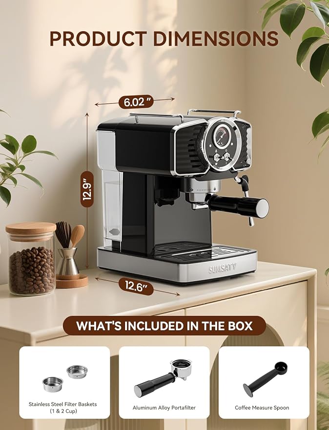 Espresso Machine 20 Bar Espresso Maker with Milk Frother Steam Wand, Professional Expresso Machine for Home Cappuccino & Latte Maker, Retro Coffee Maker with 61oz Water Tank, Black
