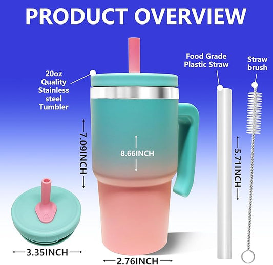 2PCS 20-OZ Insulated Water Bottle,Insulated Stainless Steel Tumbler,Reusable Cold Drink Thermos,BPA-Free, Double-Wall Stainless Steel Water Bottle (Pink Blue Gradients, 20, Fluid Ounces)
