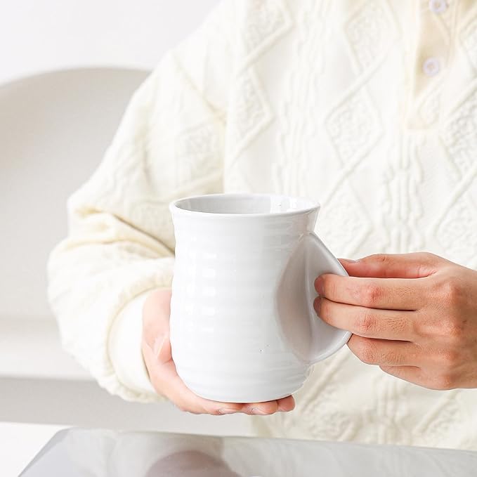 Mkour 21oz Large Ceramic Coffee Mugs, Handmade Tea Cups with Comfortable Handle for Office and Home, Microwave and Dishwasher Safe (White)