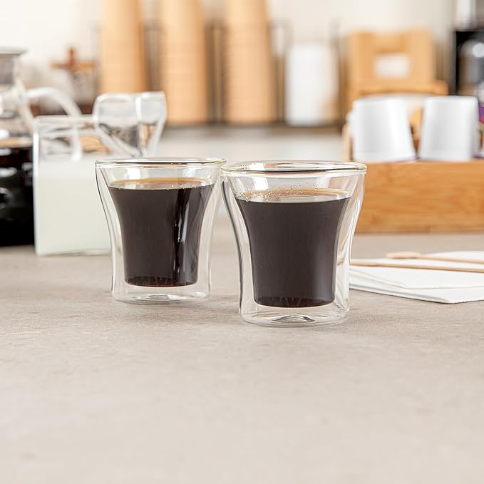 Restaurantware Espresso Shot Glasses 12 Case 3.38 Ounce Double Wall Insulated Borosilicate Glass Clear For Hot And Cold Beverages
