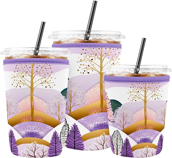 Iced Coffee Sleeve Reusable Cup Sleeves for Cold Drinks Neoprene Koozie Cozy Plastic Cup Covers for Drinks, Boho