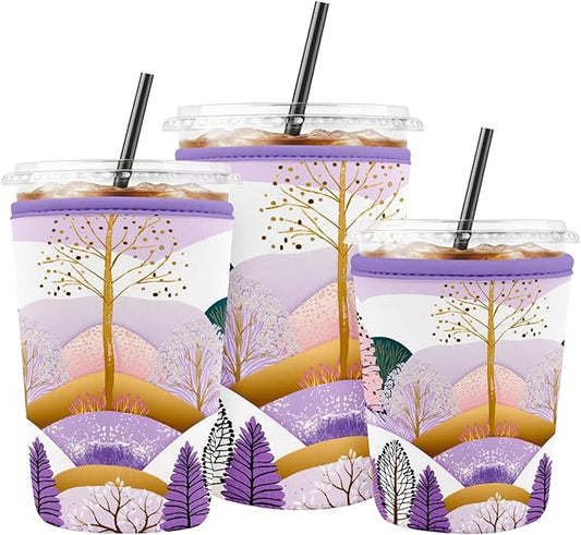 Iced Coffee Sleeve Reusable Cup Sleeves for Cold Drinks Neoprene Koozie Cozy Plastic Cup Covers for Drinks, Boho