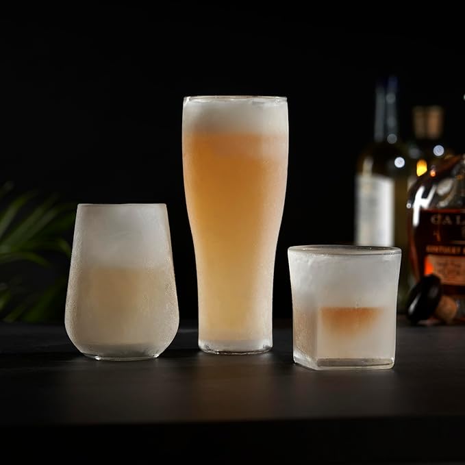 Viski Glacier Double Walled Beer Glass with Active Cooling Gel, Keeps Drinks Cold Longer for Indoor and Outdoor Parties, Home Bar, Birthday Gifts for Men, Beer Gifts for Dad, 16 oz, Set of 1