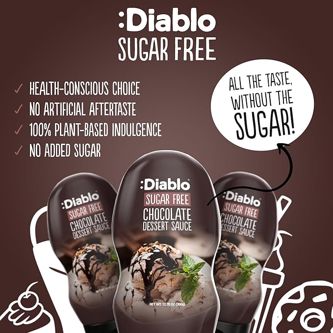 Diablo Chocolate Dessert Sauce | Sugar Free | Gluten Free | Diabetic Friendly | Hamper Available - Perfect for Gifting | 360g