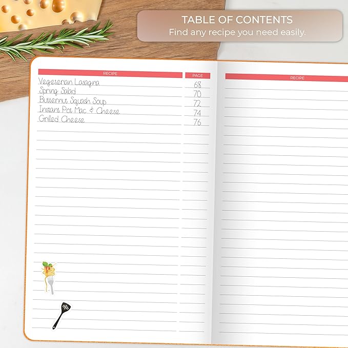 Clever Fox Recipe Book – Blank Family Cookbook – Empty Cooking Journal – Notebook Organizer to Write In Recipes – Medium, A5 (Orange)