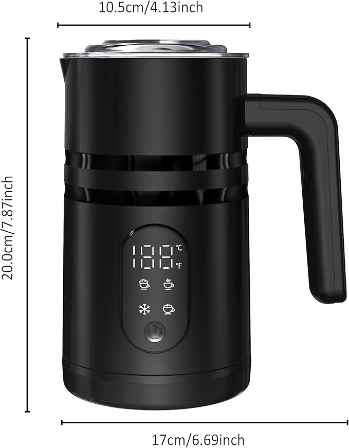 Milk Frother and Steamer, 19.9 OZ Detachable Milk Frother for Coffee with Temperature Display, 4 in 1 Large Capacity Automatic Warm and Cold Foam Maker for Coffee, Latte, Cappuccino