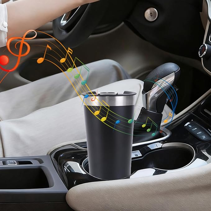 Black Tumbler with Bluetooth Speaker, Insulated Stainless Steel Travel Cup with Lid,MusicTumbler Cup with Speaker,Stainless Steel Speaker Tumbler for Gym, Office