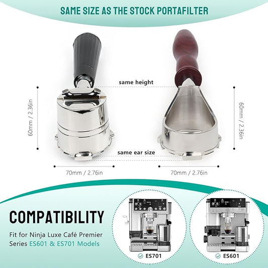Bottomless Portafilter for Ninja Luxe Café ES601 & ES701C Models | Basket Not Included | Compatible with Stock Filter Basket | Ergonomic Wooden Handle