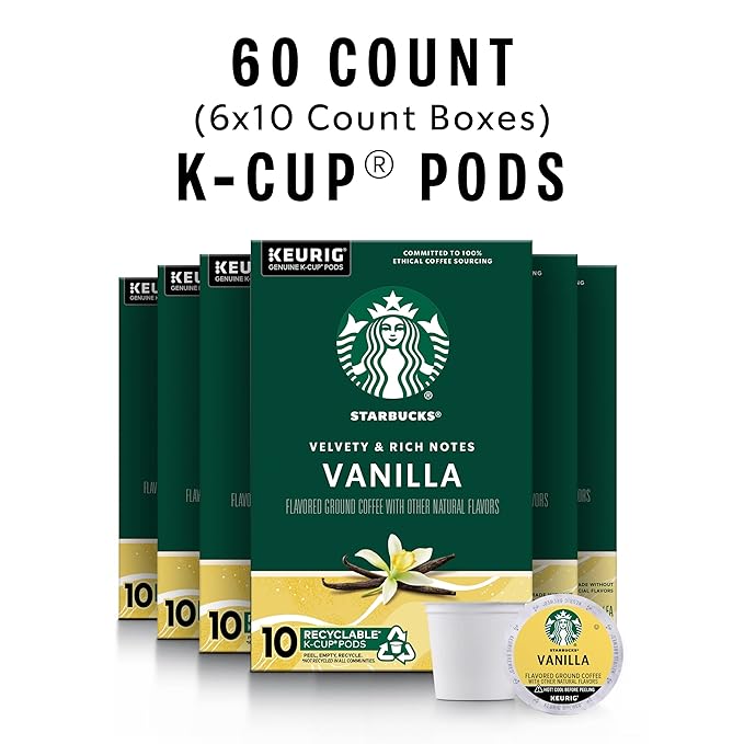 Starbucks K-Cup Coffee Pods, Flavored Hot or Iced Coffee, Vanilla, 60 Keurig Pods