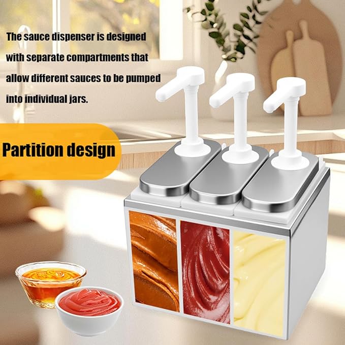 VITASUNHOW Condiment Pump Station, Sauce Dispenser Pump Seasoning Condiment Squeeze Pump Container with Base Removable Tanks,for Casual Fast Food, Western Restaurant (P1002)