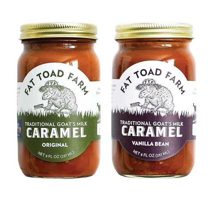 Fat Toad Farm - Goat’s Milk Caramel Sauce Bundle, Original & Vanilla Bean Cajeta, Small-Batch Vermont Made, All Natural Dulce de Leche Style Dessert Sauce, 8 oz Jars