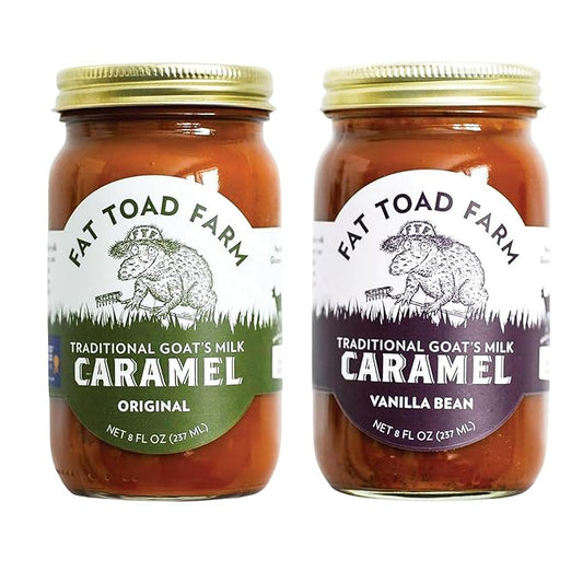Fat Toad Farm - Goat’s Milk Caramel Sauce Bundle, Original & Vanilla Bean Cajeta, Small-Batch Vermont Made, All Natural Dulce de Leche Style Dessert Sauce, 8 oz Jars