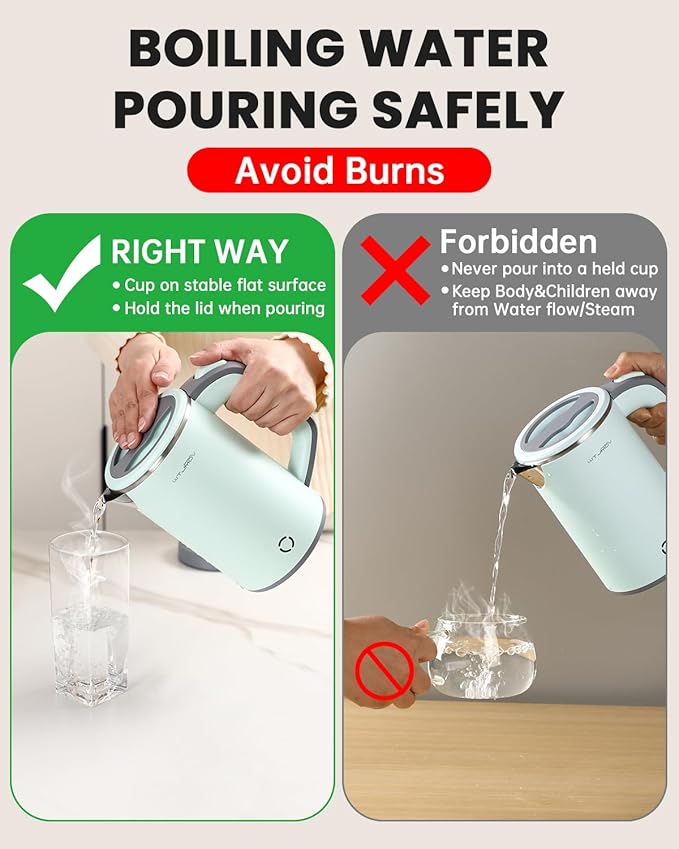 Small Electric Kettle Stainless Steel, 0.8L Portable Tea Kettle Auto Shut-off, Low Power Hot Water Kettle for Camping, Travel, Office and More