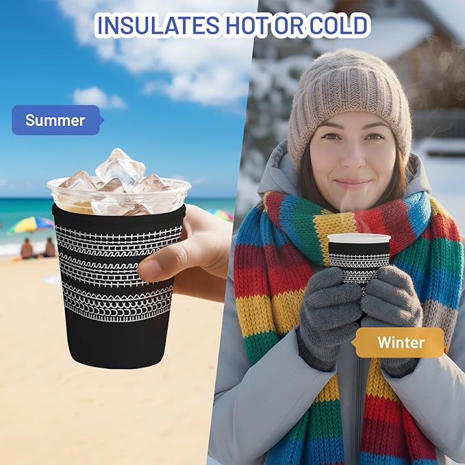 Iced Coffee Sleeve Reusable Cup Sleeves for Cold Drinks Neoprene Koozie Cozy Plastic Cup Covers for Drinks, Letters