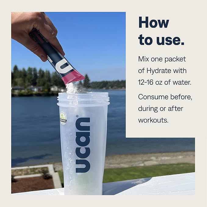UCAN Hydrate Electrolyte Drink Mix (Watermelon, 12 Stickpacks) Sugar-Free, Keto-Friendly, Vegan, Non-GMO, Gluten-Free Electrolyte Powder with Potassium & Magnesium for Runners & Athletes