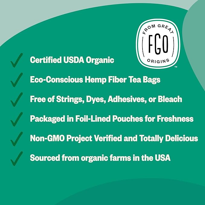 FGO Organic Spearmint Leaf Herbal Tea, 40 Count, Eco-Conscious Tea Bags, Caffeine Free, (Pack of 1)