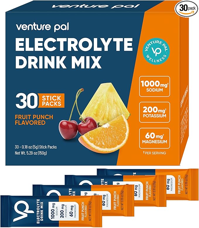 Venture Pal High Sodium Electrolyte Powder Packets | Sugar Free Hydration Drink Mix with Sodium, Potassium, Magnesium & Vitamins | Zero Calorie | Keto, Vegan & Paleo Friendly | 30 Sticks