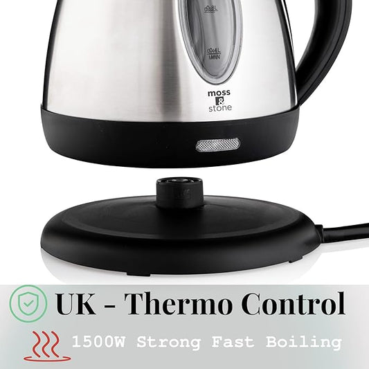 Moss & Stone 1.2L Stainless Steel Small Electric Kettle, Cordless 1500w Fast Boiling Pot, Portable Hot Water Electric Tea Kettle With Boil Dry Protection & Auto Shut-Off