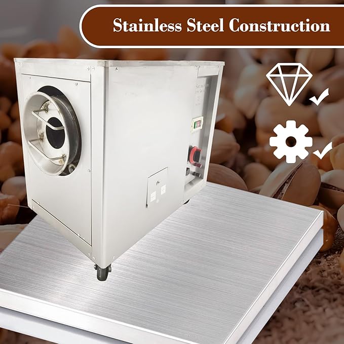 Commercial Gas Roaster Coffee Bean Nuts Drum Roasting Machine 16.5LBS Natural/Liquefied Gas Stainless Steel Roaster Frying Machine Melon Seeds Peanuts Nuts Chestnuts Baker Burner 0-300℃ 110V